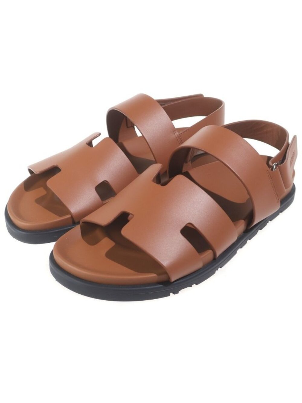Hermes Genius Logo Leather Flat Sandals Brown 42